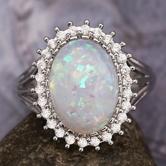 Jewelry | New Huge Opal Diamond 925 Sterling Silver Ring | Poshmark